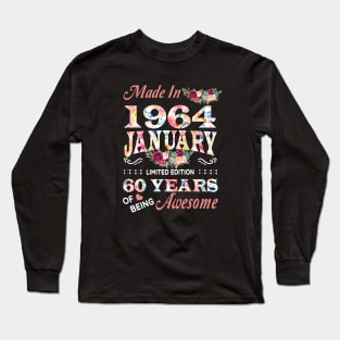 January Flower Made In 1964 60 Years Of Being Awesome Long Sleeve T-Shirt